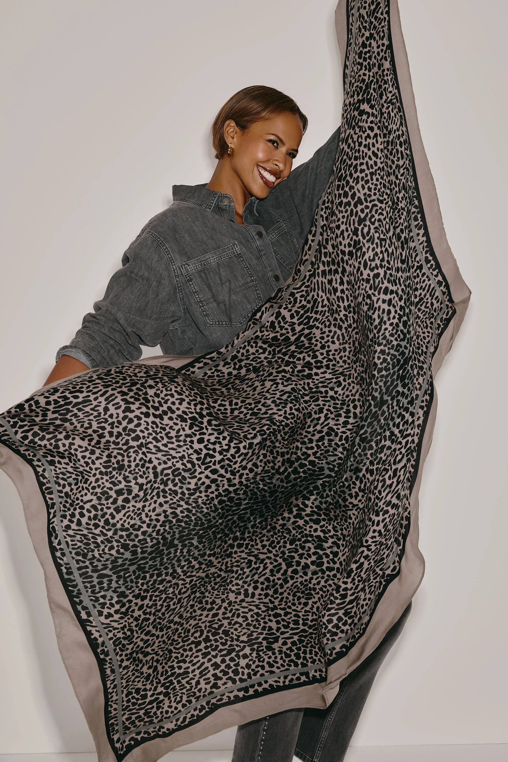 Scamp & Dude x Sabrina Elba Taupe with Grey and Black Wild Leopard Charity Super Scarf