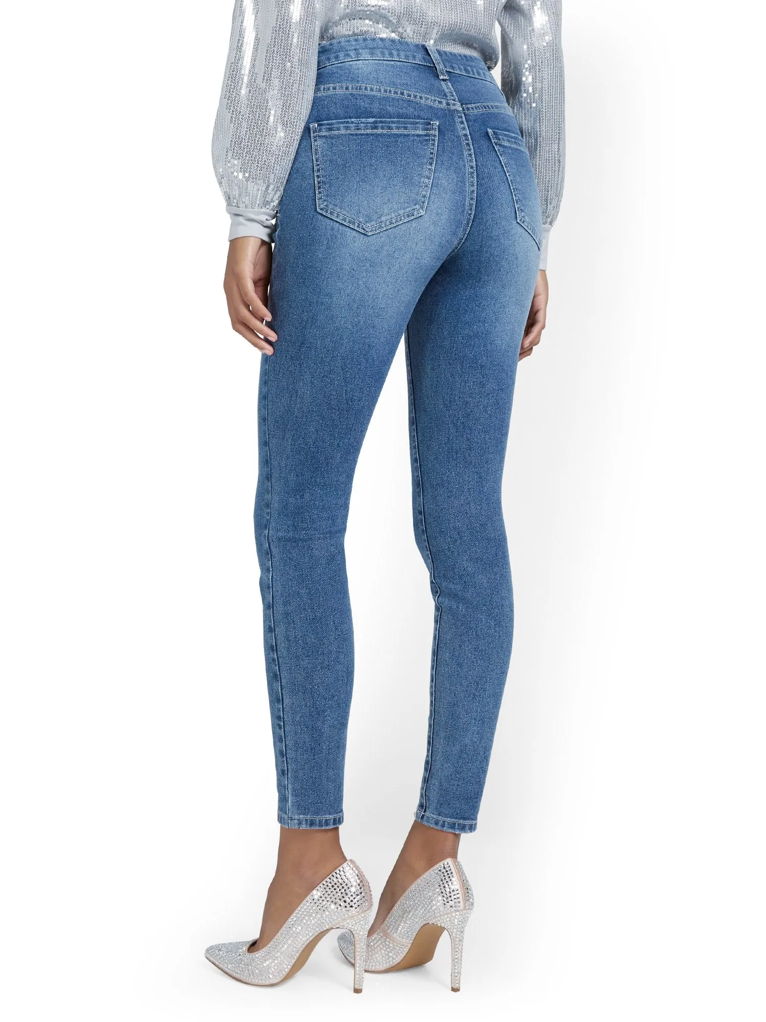 Sequin-Fringe Super-Skinny Ankle Jeans
