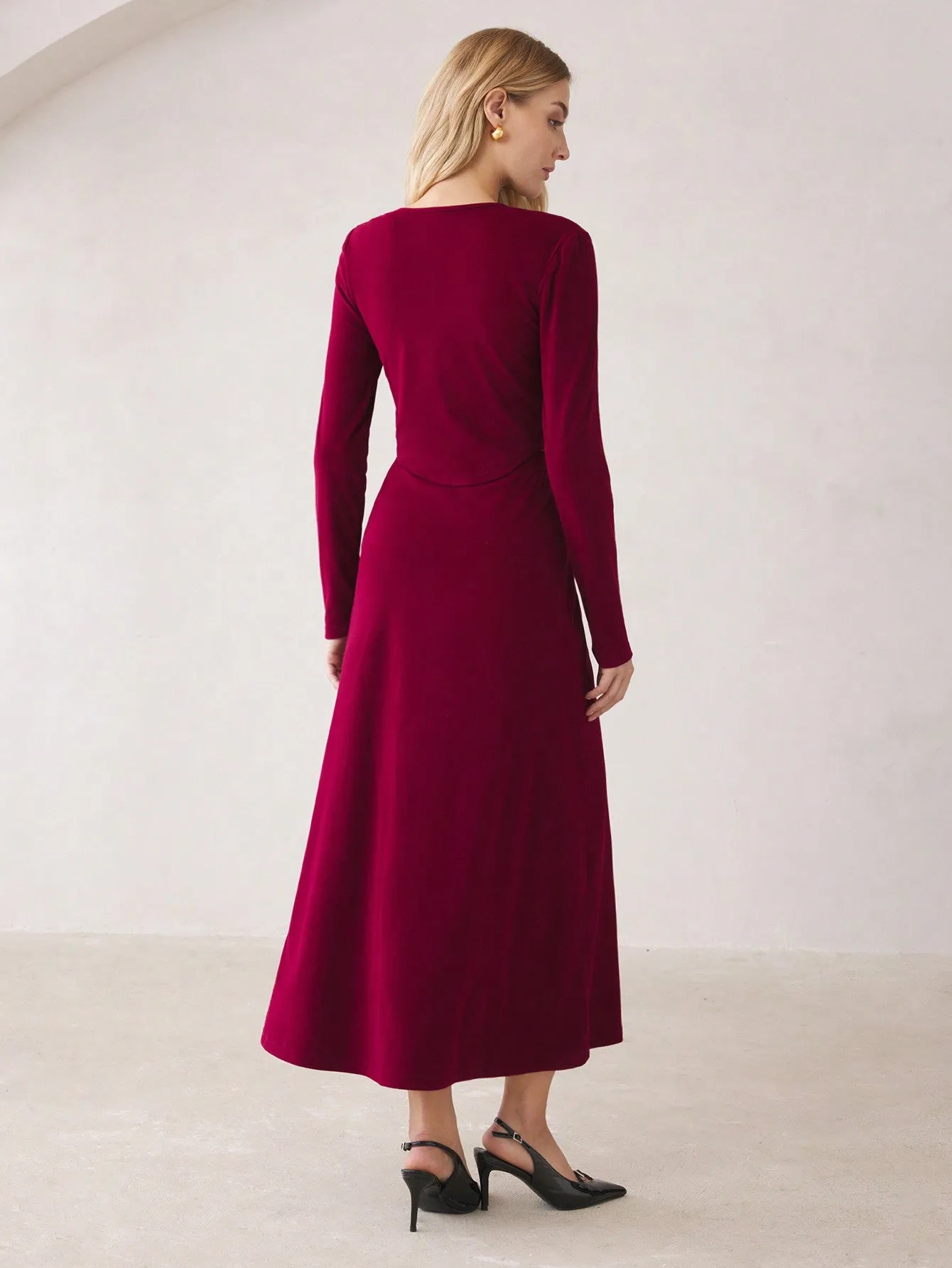 SHEIN BIZwear Red Set Long Sleeve T-Shirt And Midi Skirt