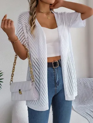 Short Hollow Color Knitted Sleeve Casual Solid Out Blouse