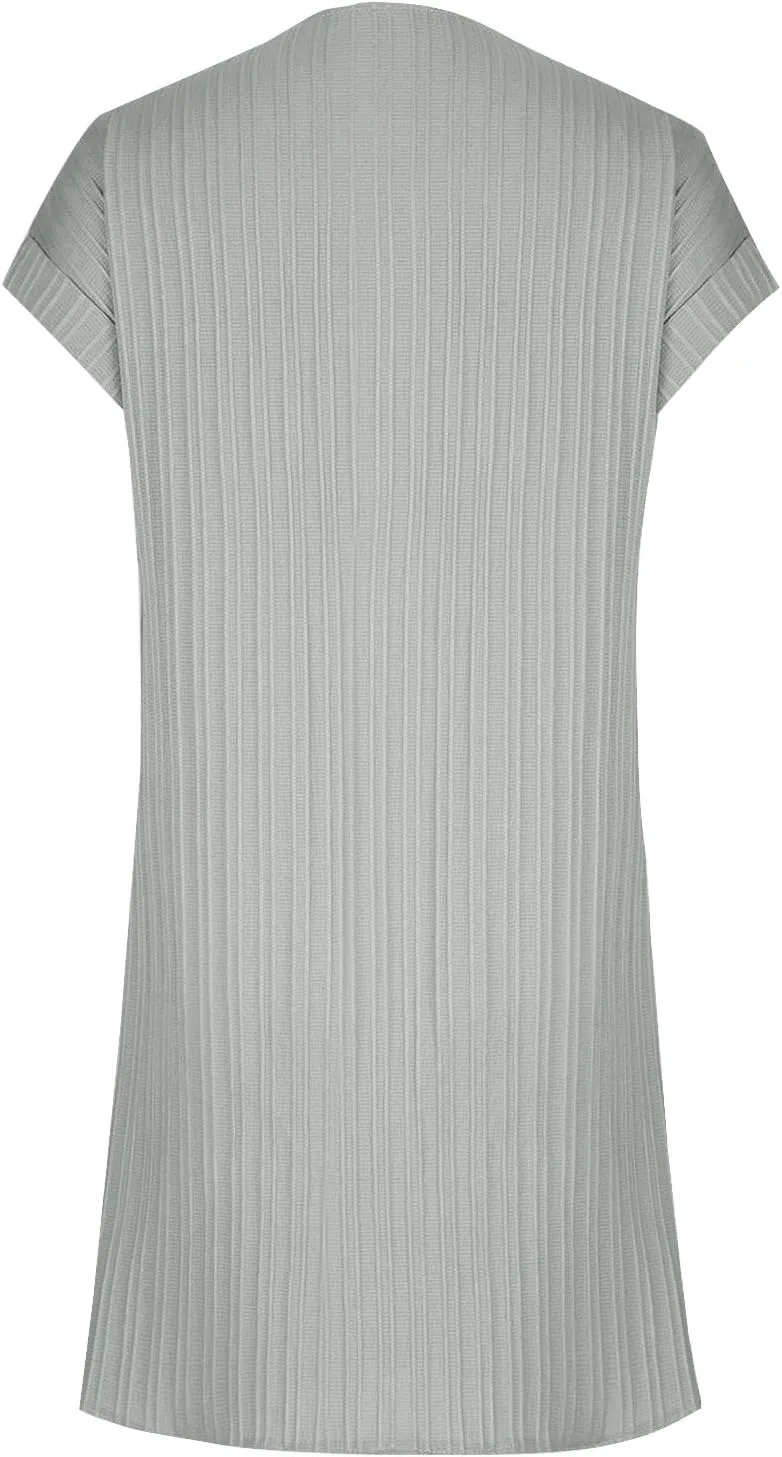 Sinzelimin Shirts Dresses for Women Summer Fashion Button up V-Neck Short Sleeve Loose Comfy Midi Dress Beach Casual Sundress