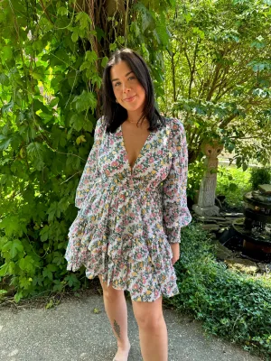 Smocked Waist V-Neck Mini - Lupina