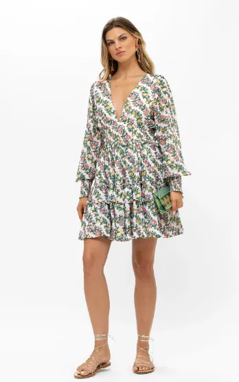 Smocked Waist V-Neck Mini - Lupina