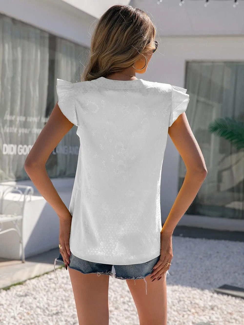 Sociable Notched Neck Butterfly Sleeve Blouse