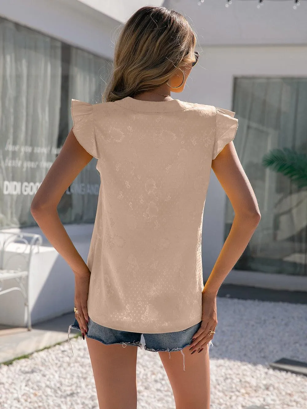 Sociable Notched Neck Butterfly Sleeve Blouse
