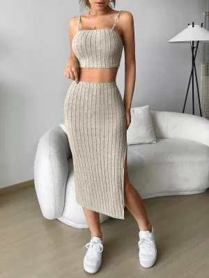 Solid Cami Top & Split Thigh Skirt SS23- FD