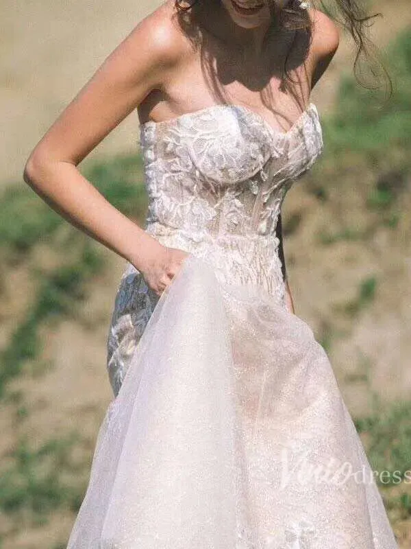 Strapless Champagne Mermaid Wedding Dresses with Long Train VW1004