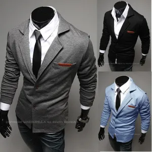 Stylish Two-Button Suit Men Blazer Coat Jackets Casual