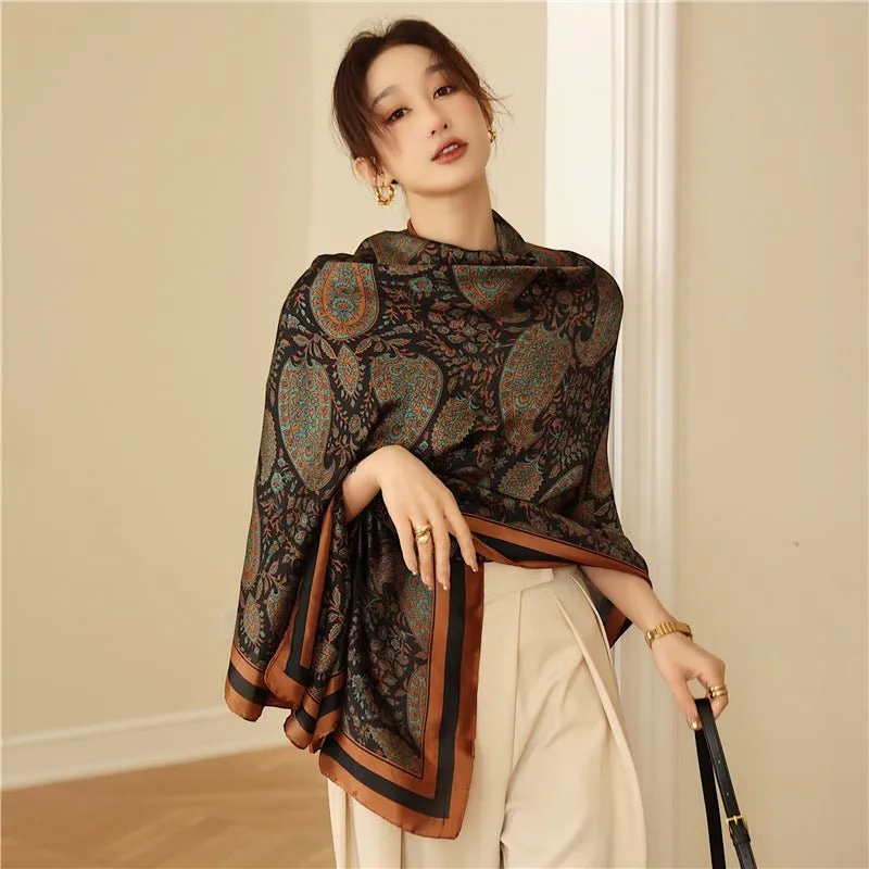 Traditional Retro Design Women's Elegant Satin Silk Scarf