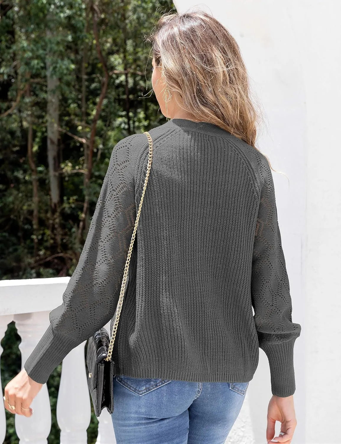 Traleubie Women's Long Sleeve V-Neck Button Down Knit Open Front Cardigan Sweater
