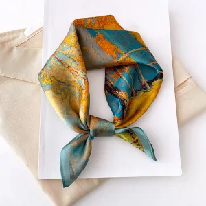 Tree Oil Painting Print Square Scarf – Breathable Polyester, Stylish Head Wrap