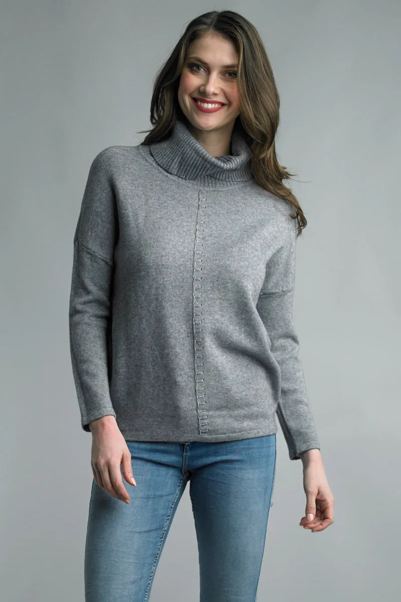 Turtleneck Sweater With Chain Stitching Detail