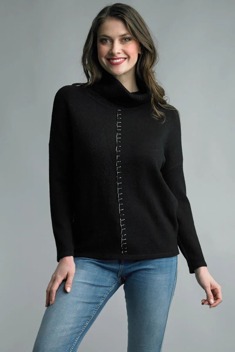 Turtleneck Sweater With Chain Stitching Detail