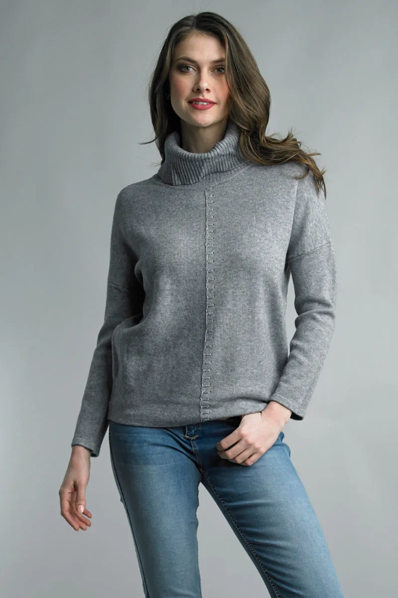 Turtleneck Sweater With Chain Stitching Detail