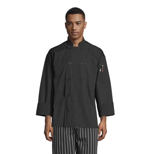 Uncommon Threads Poplin Chef Coat W/Mesh Back XL Black Unisex 65/35% Poly/Cotton Poplin