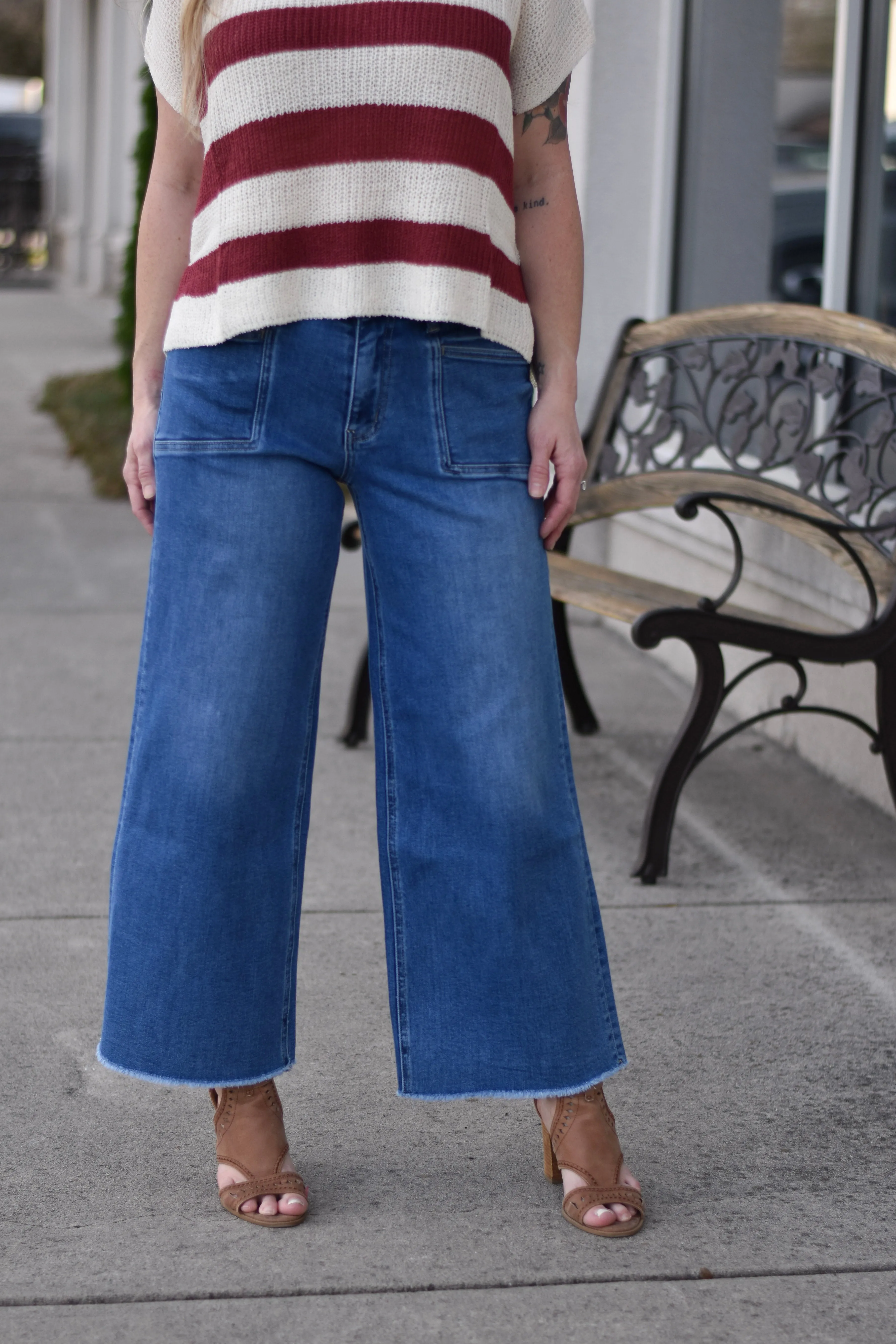 Vervet Raw Hem Ankle Wide Leg Jean