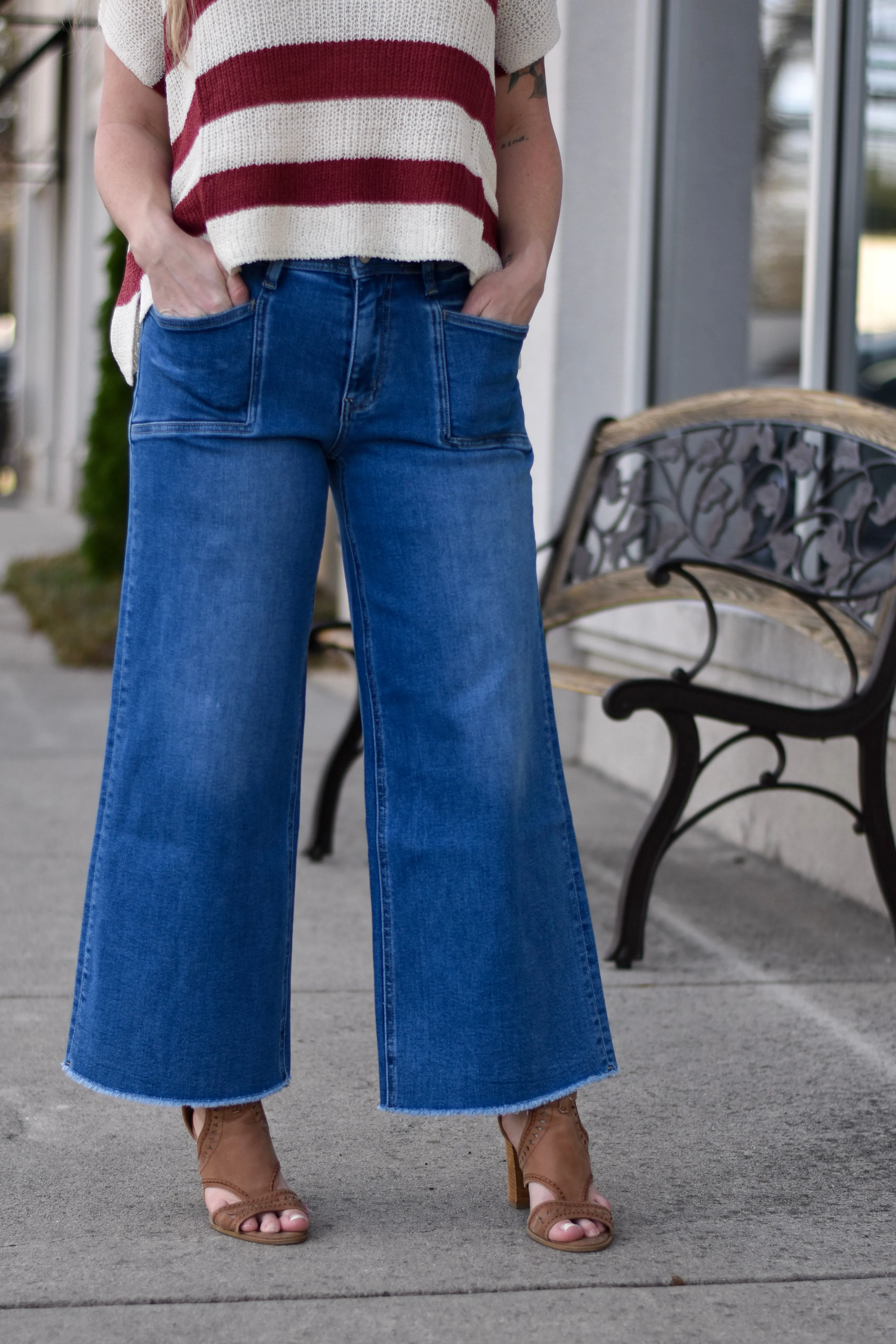 Vervet Raw Hem Ankle Wide Leg Jean