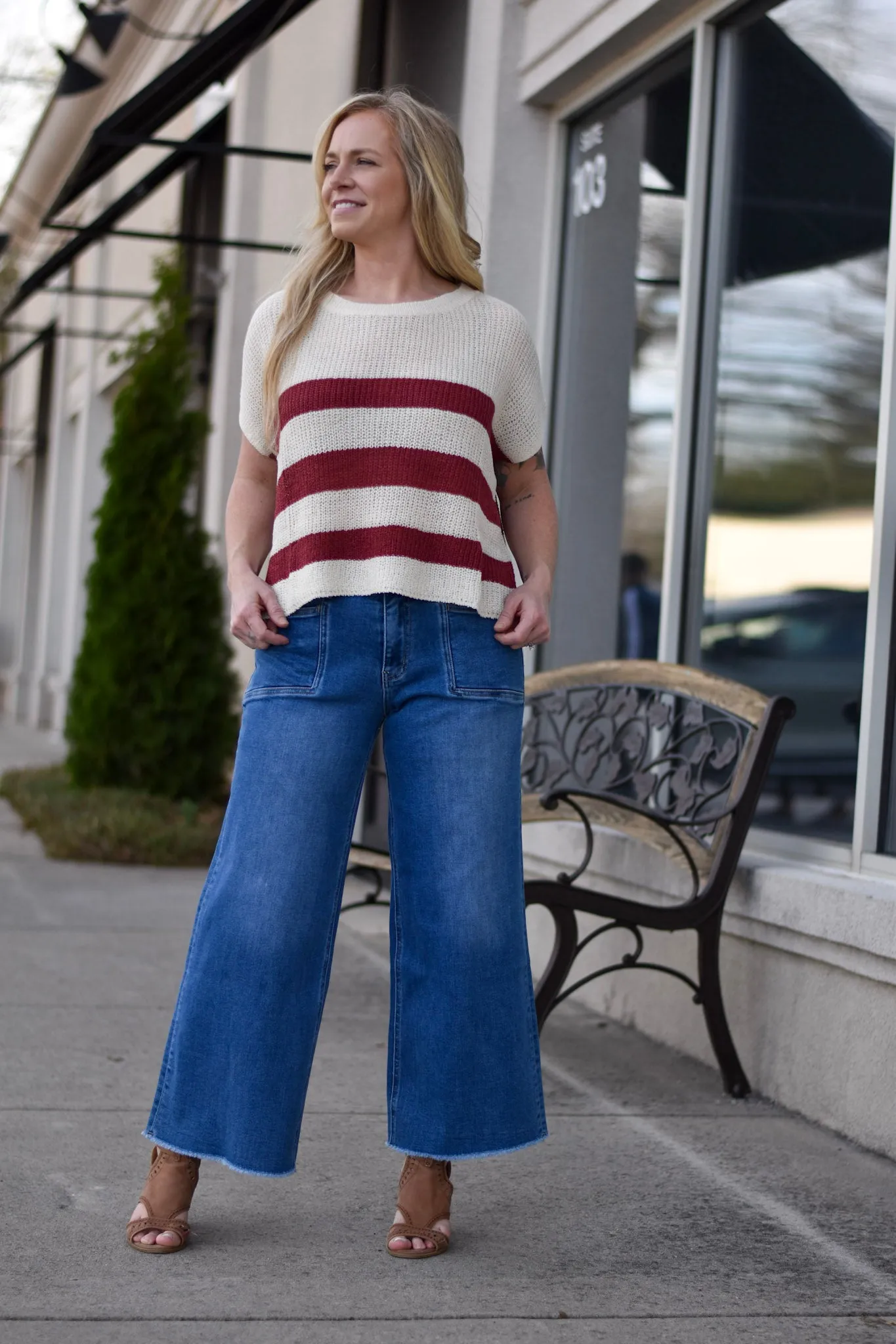 Vervet Raw Hem Ankle Wide Leg Jean