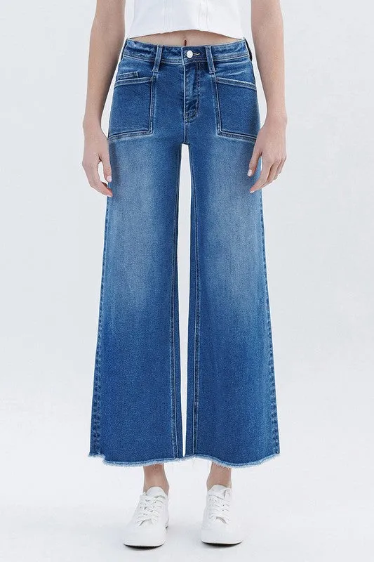 Vervet Raw Hem Ankle Wide Leg Jean
