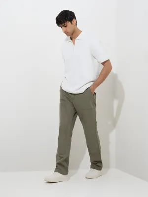 WES Casuals Olive Relaxed-Fit Mid-Rise Cotton Chinos