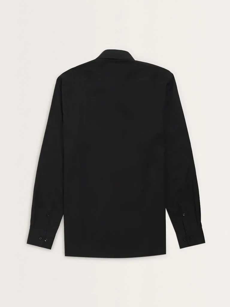 WES Formals Black Solid Slim-Fit Shirt