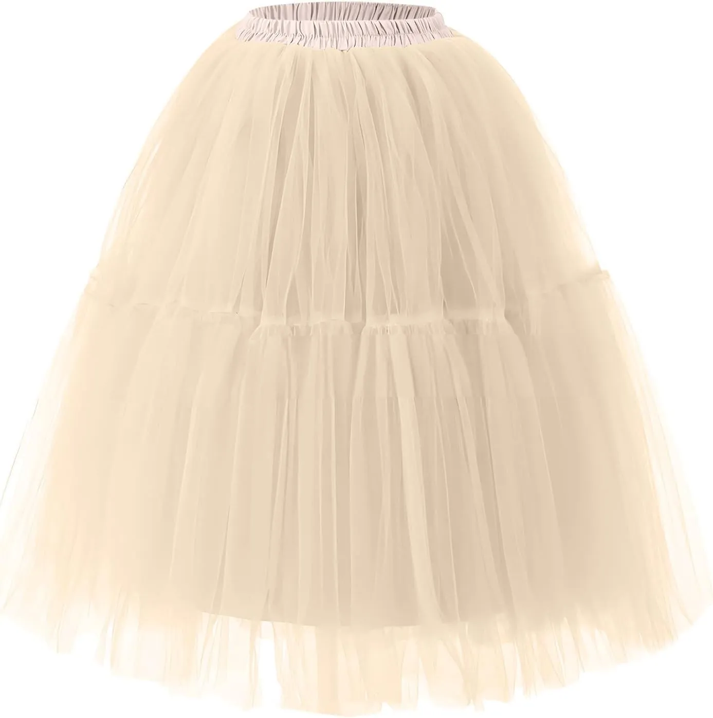 Women Mesh Splice Midi Skirts Elastic Waist Tulle Skirt A-Line Swing Knee Length Babydoll Peplum Trendy Prom Dress