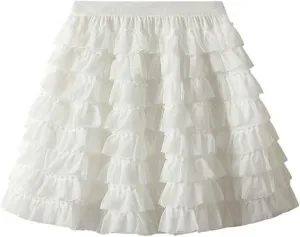 Women's Cute Fashion Layered Cake Short Skirts Summer High Waist Casual Solid Ruffled Half-Body Skirt 2025 Basic
