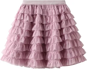 Women's Cute Fashion Layered Cake Short Skirts Summer High Waist Casual Solid Ruffled Half-Body Skirt 2025 Basic