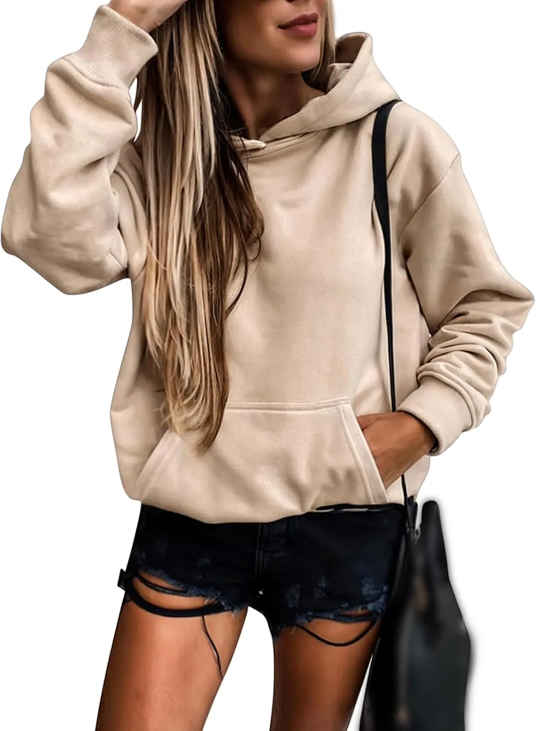 Womens Hoodies Pullover Oversized Long Sleeve Hooded Sweatshirt Casual Lightweight Solid Color Sweatshirts 2024 Fall