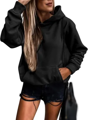 Womens Hoodies Pullover Oversized Long Sleeve Hooded Sweatshirt Casual Lightweight Solid Color Sweatshirts 2024 Fall
