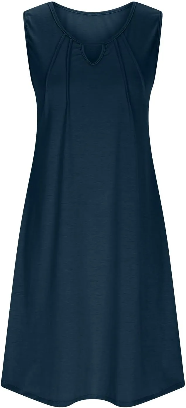 Womens Mini Dress Hallow Out Sleeveless Tank Dress Solid Color Boho Summer Dresses Beach Vacation Sundress