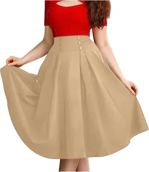 Women's Solid Large Hem High Waist Button Half-Body Skirts Casual Summer Loose Fit Comfy Daily Wear Short Skirts