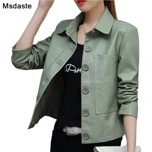 Women's Stylish Single Breasted PU Leather Jacket