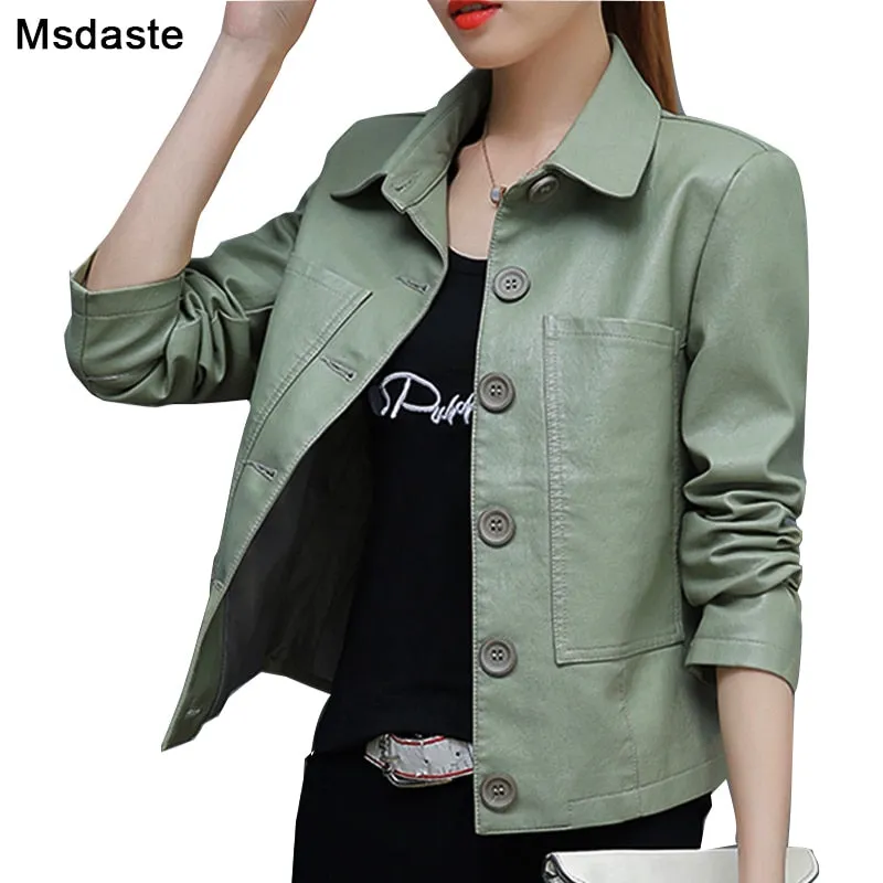 Women's Stylish Single Breasted PU Leather Jacket