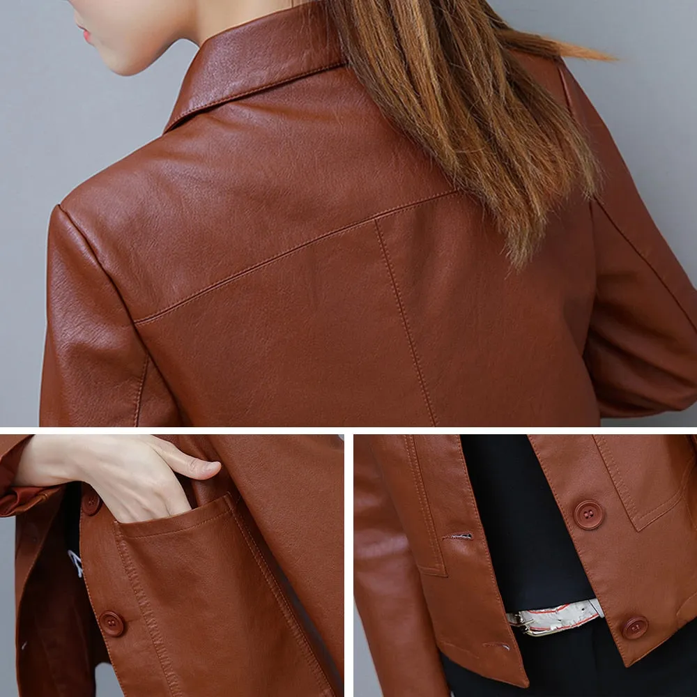 Women's Stylish Single Breasted PU Leather Jacket