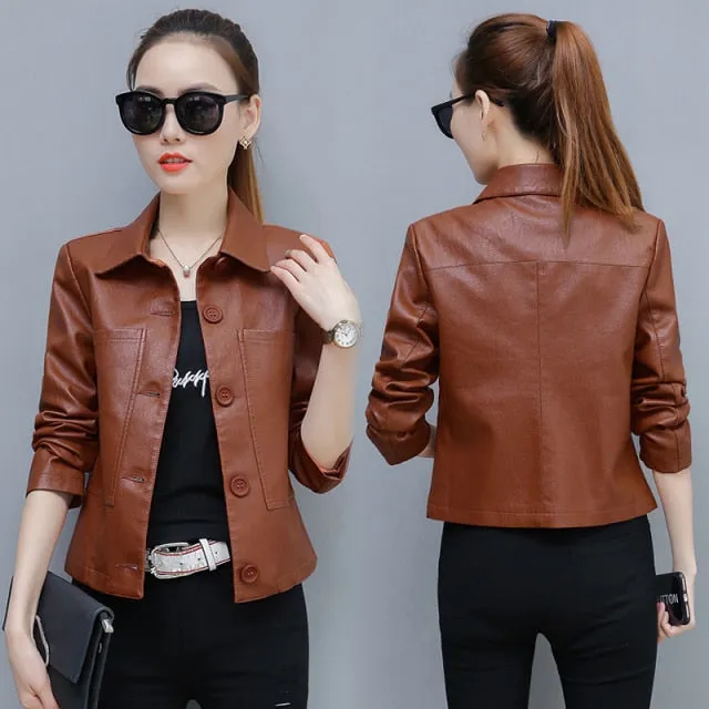 Women's Stylish Single Breasted PU Leather Jacket