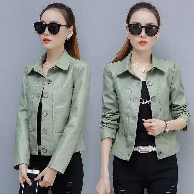 Women's Stylish Single Breasted PU Leather Jacket