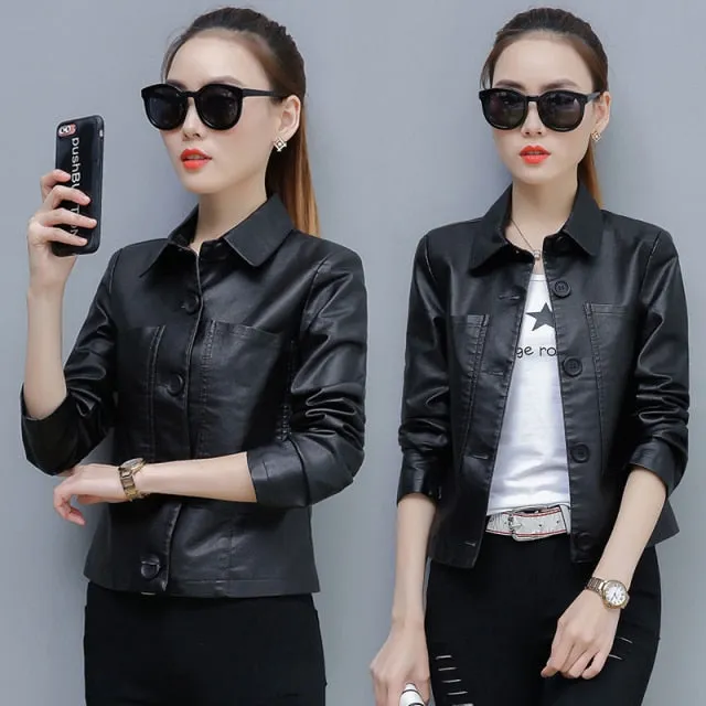 Women's Stylish Single Breasted PU Leather Jacket