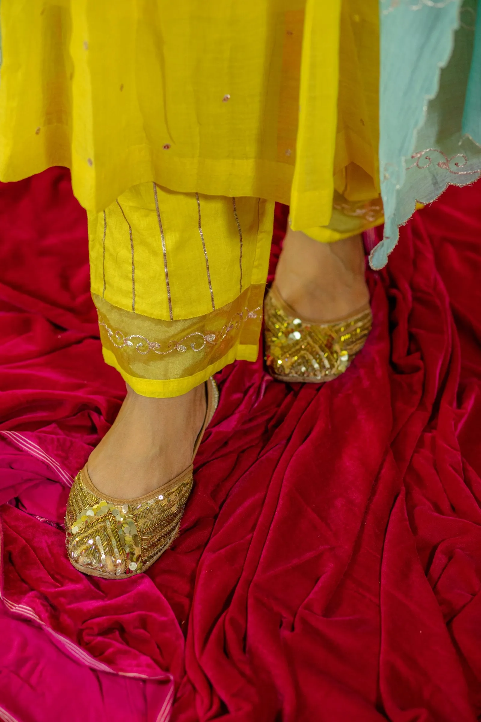 Yellow V Neck Kurta Set