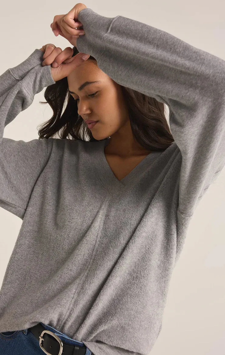 Z Supply Off the Clock Cozy V-Neck - Classic Heather Grey